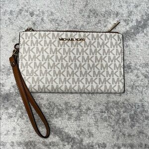 Michael Kors Beige and Brown Monogram Wristlet